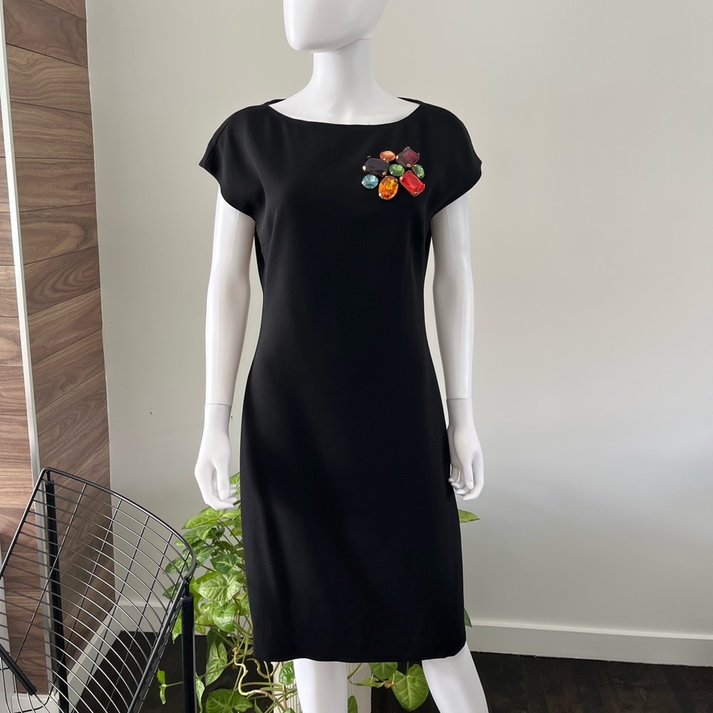 Boutique Moschino Black Dress Crepe Crystal Embellished Detailed Sz 12 US
